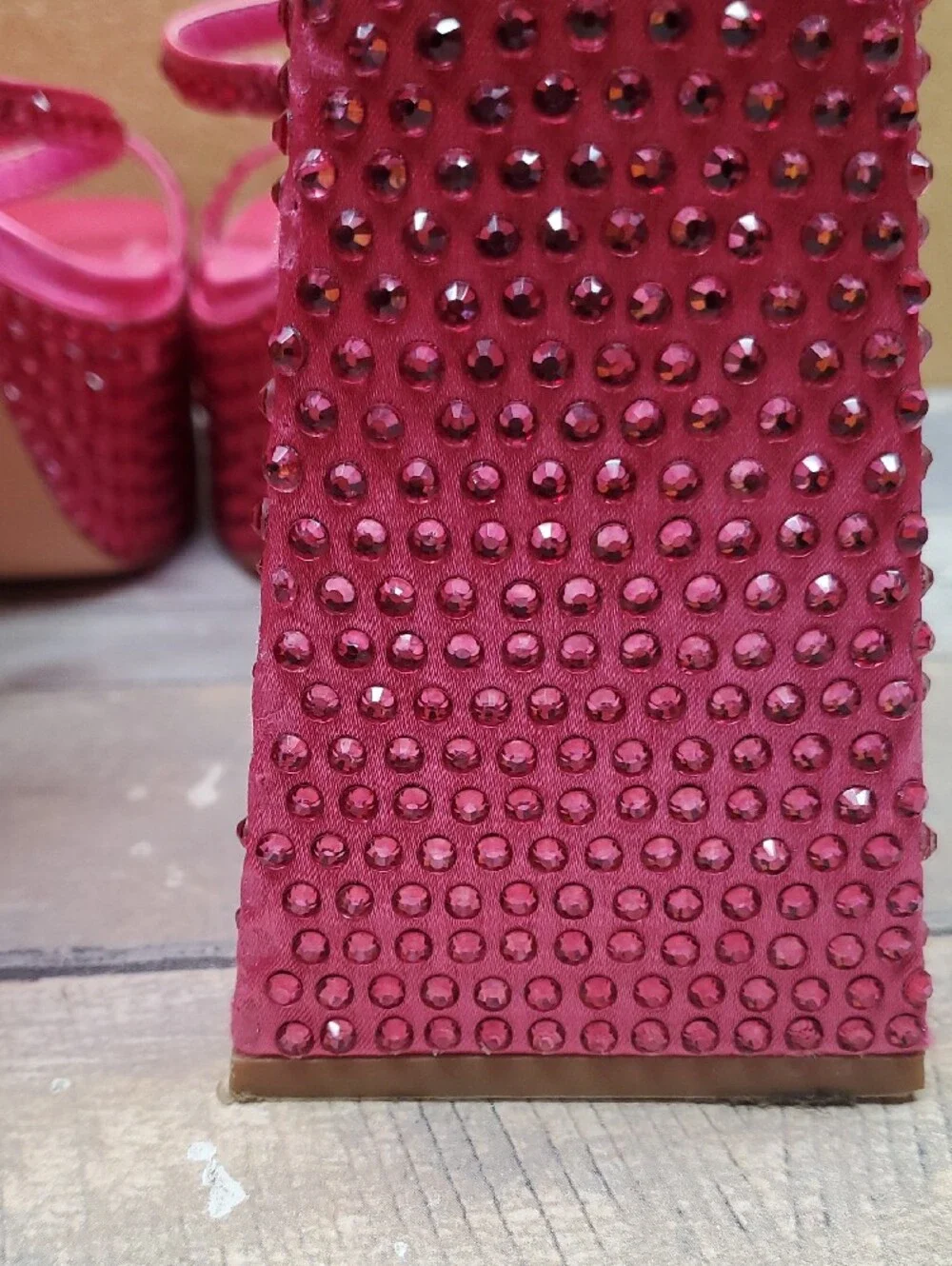 Miss Lola Asking For Drama Rhinestone-embellished Hot Pink Satin Block Heels